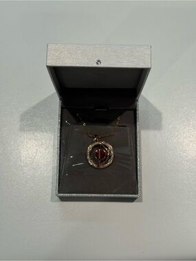 Gold-Tone Necklace with Red Gemstone Pendant